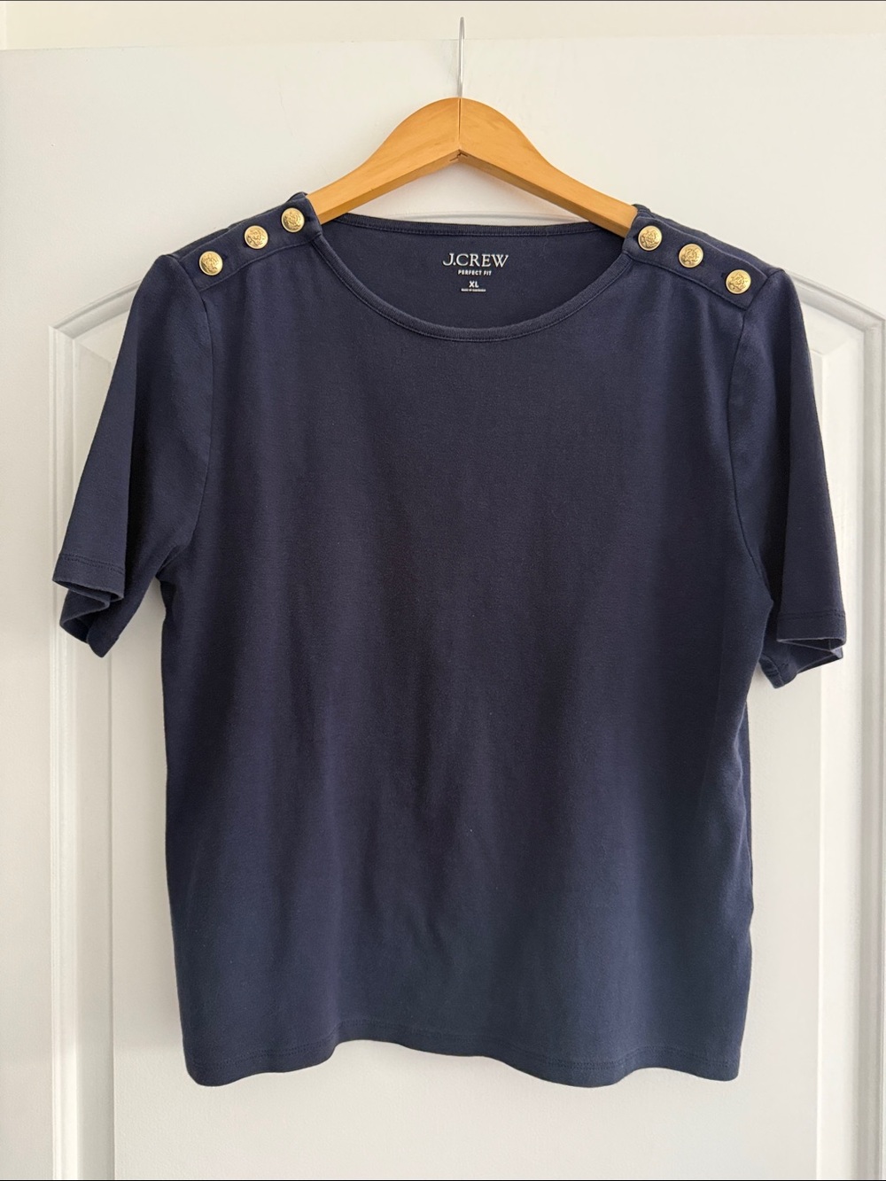J.Crew Perfect Fit Navy Nautical Button Tee, Size XL